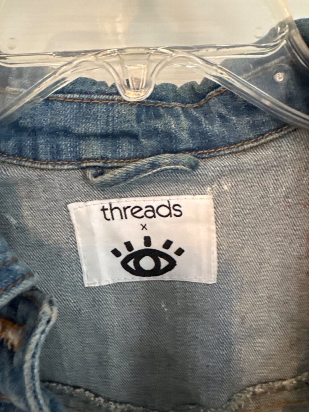 Hand-Painted Jean Jacket Elephant Evil Eye Threads X Custom Art Airbrush XS/S - Picture 3 of 5